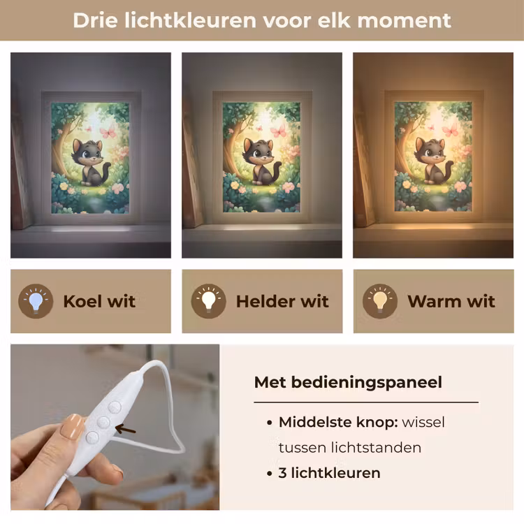 Kat - Zwart - Bos - Vlinders Light Box met kabel klein -USP_lichtkleurNL