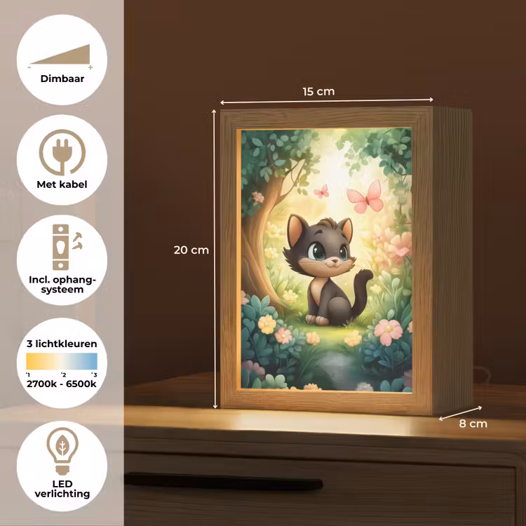 Kat - Zwart - Bos - Vlinders Light Box met kabel klein -USP_NL