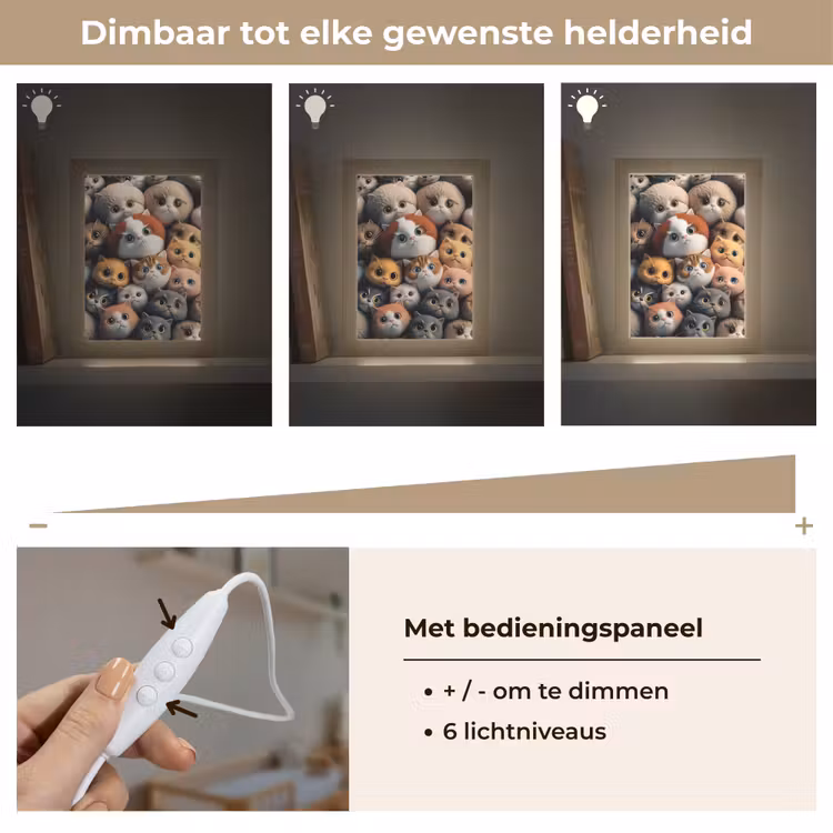 Poes - Kat - Design - Bruin - Grijs - Kids Light Box met kabel klein -USP_dimbaarNL