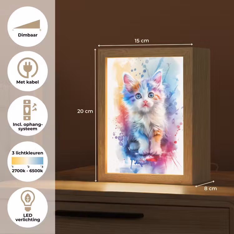 Kat - Kleurrijk - Verf - Dier - Wit Light Box met kabel klein -USP_NL