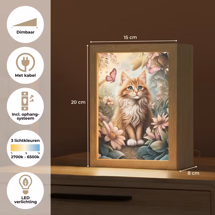 Kat - Bloemen - Vlinders - Roze Light Box met kabel klein -USP_NL