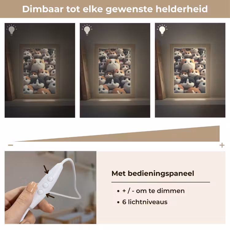 Kat - Huisdieren - Poes - Bruin - Grijs - Kinderen Light Box met kabel klein -USP_dimbaarNL