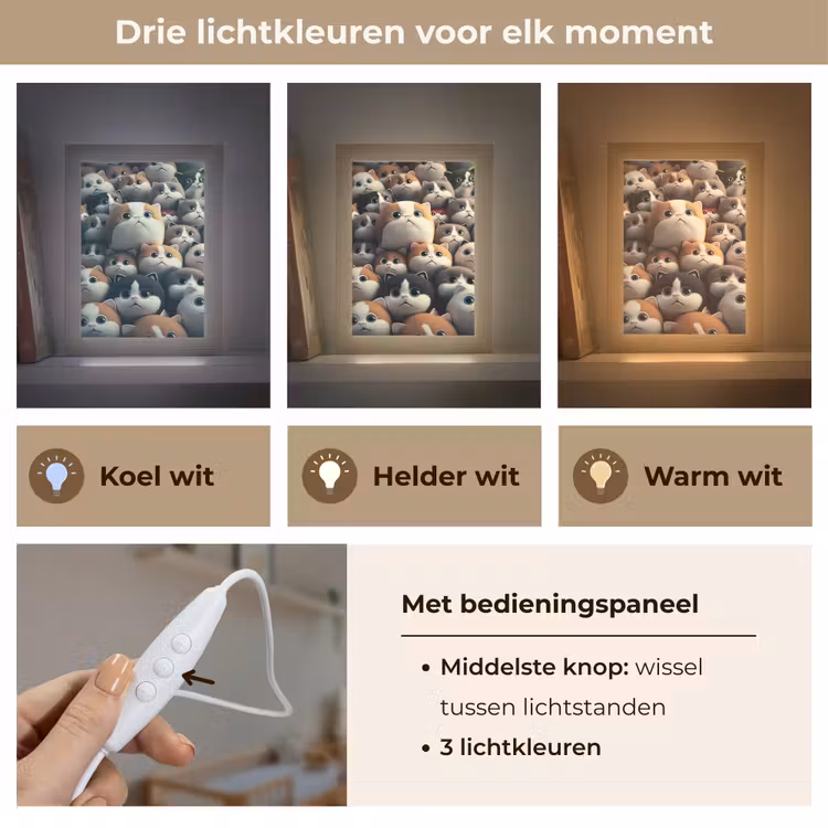 Kat - Huisdieren - Poes - Bruin - Grijs - Kinderen Light Box met kabel klein -USP_lichtkleurNL