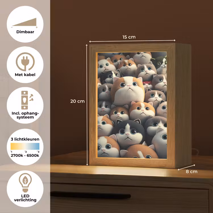 Kat - Huisdieren - Poes - Bruin - Grijs - Kinderen Light Box met kabel klein -USP_NL