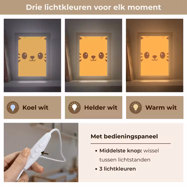 Kat - Simplistisch - Oranje - Vrolijk Light Box met kabel klein -USP_lichtkleurNL