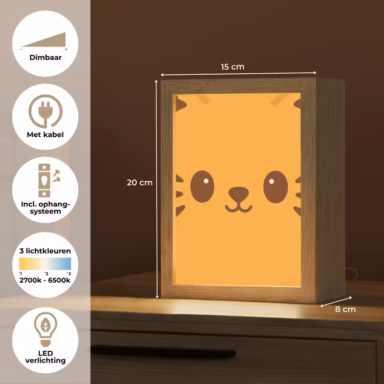 Kat - Simplistisch - Oranje - Vrolijk Light Box met kabel klein -USP_NL