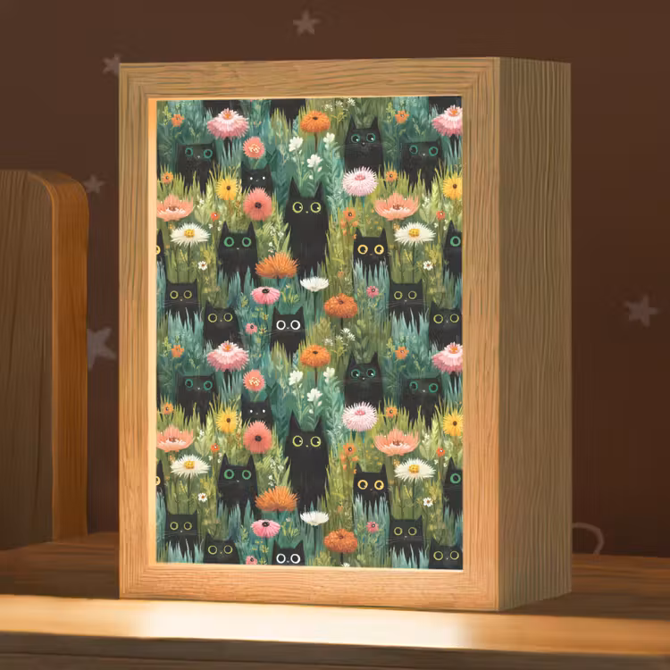 Katten - Bloemen - Kleurrijk Light Box met kabel (Kinderlampje) klein 904 -zzz_3d_website