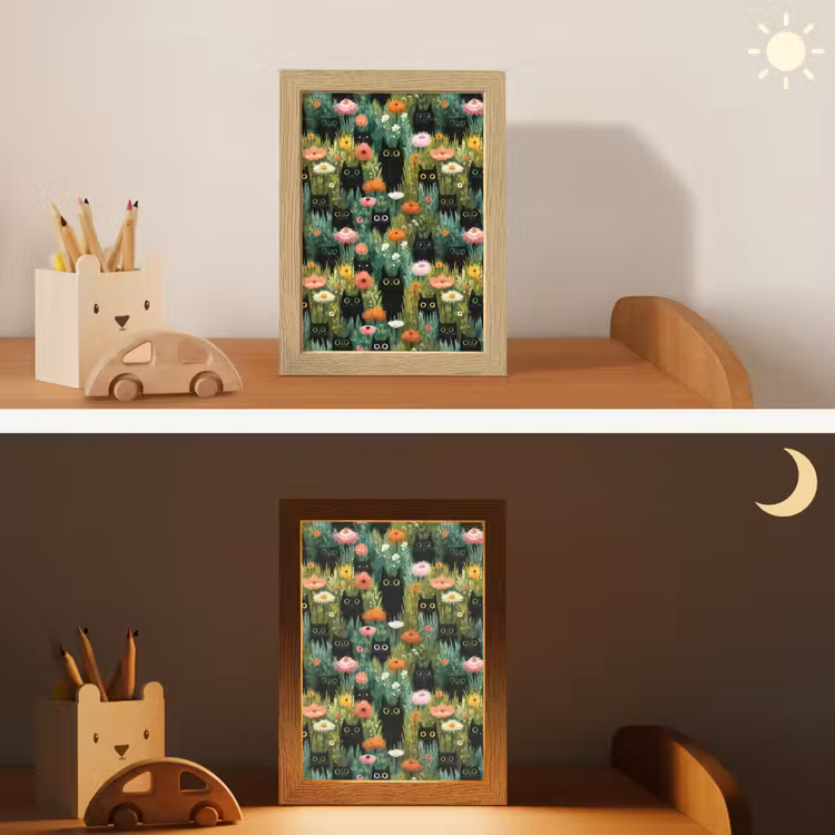 Katten - Bloemen - Kleurrijk Light Box met kabel (Kinderlampje) klein 904 -sfeer3_kind