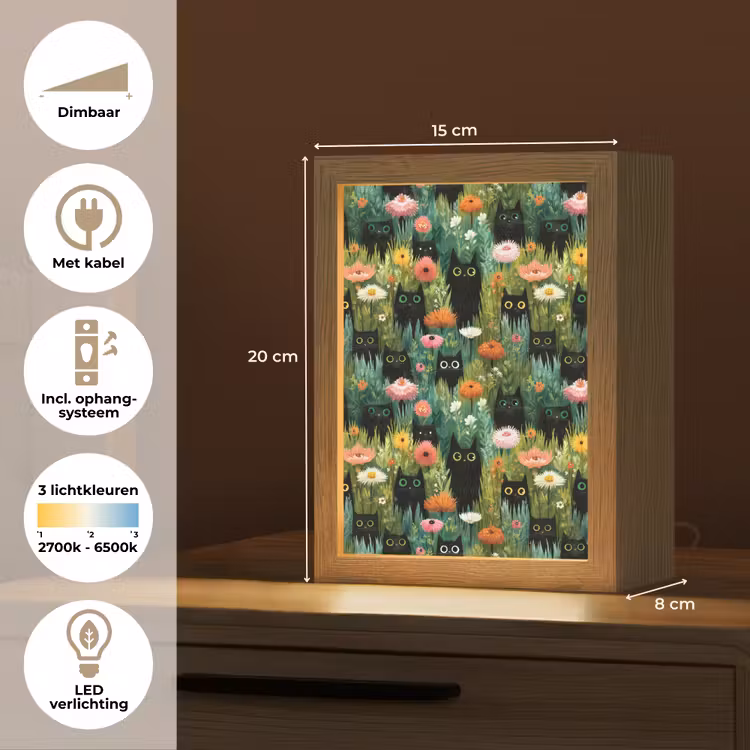 Katten - Bloemen - Kleurrijk Light Box met kabel (Kinderlampje) klein 904 -USP_NL