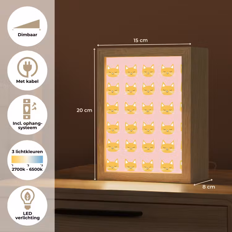 Katten - Patroon - Roze Light Box met kabel (Kinderlampje) klein 904 -USP_NL