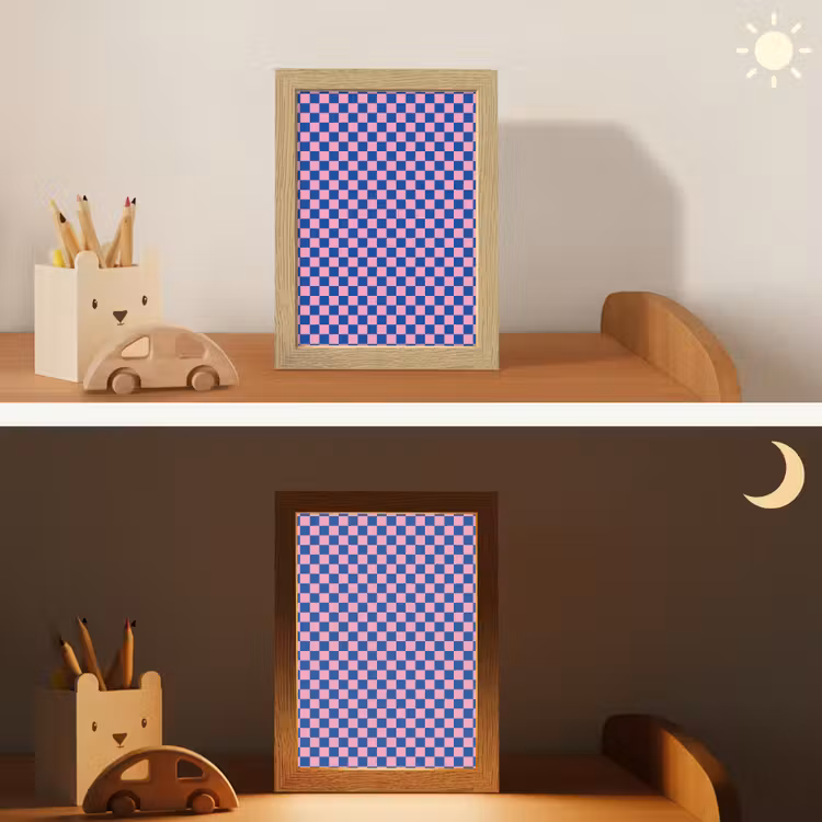 Dambord - Blauw - Patroon - Roze Light Box met kabel klein -sfeer3_kind