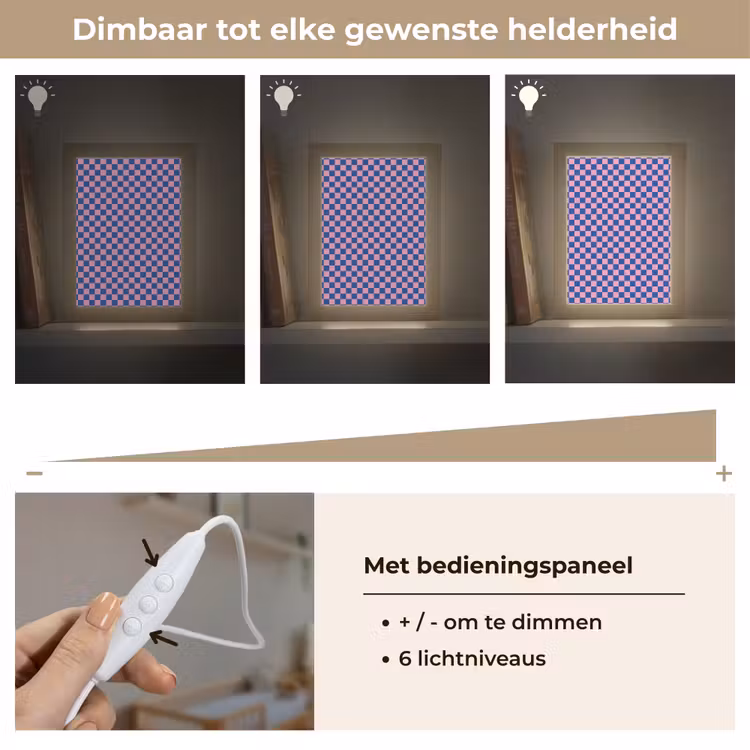 Dambord - Blauw - Patroon - Roze Light Box met kabel klein -USP_dimbaarNL