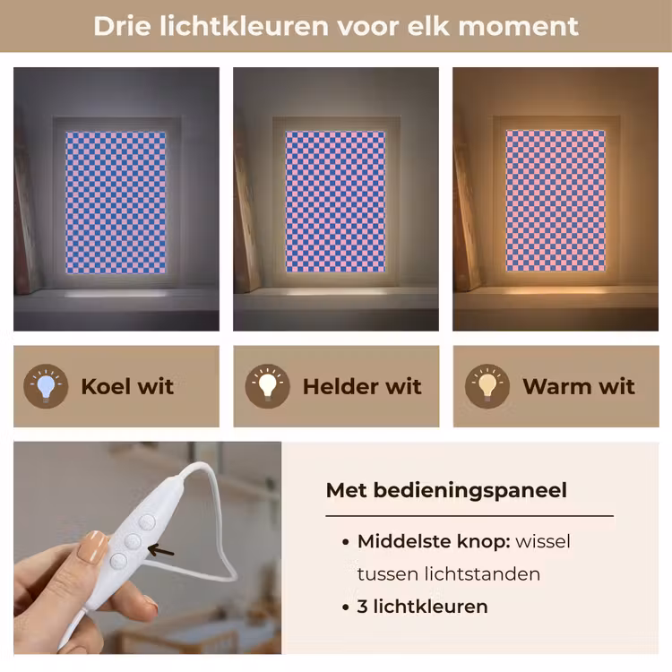 Dambord - Blauw - Patroon - Roze Light Box met kabel klein -USP_lichtkleurNL