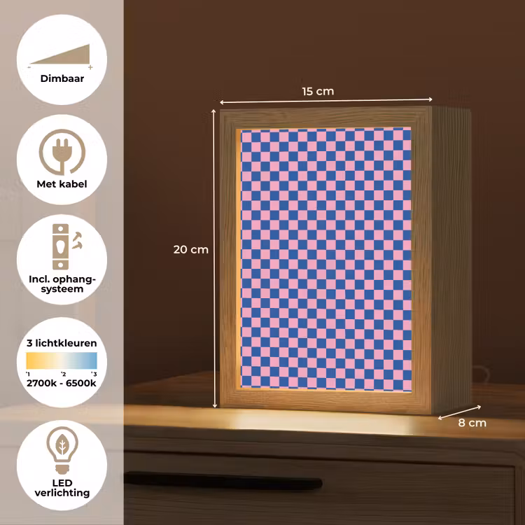 Dambord - Blauw - Patroon - Roze Light Box met kabel klein -USP_NL
