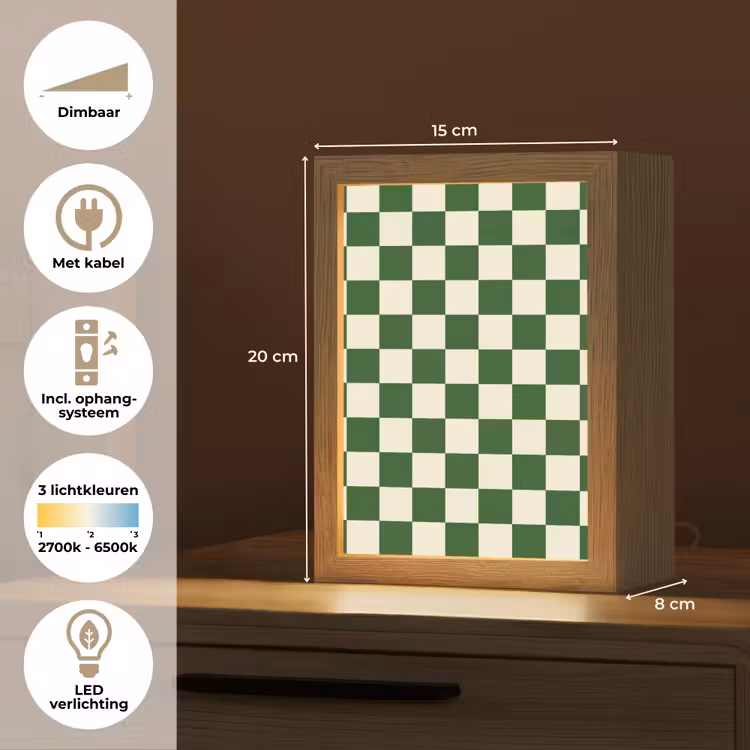 Schaakbord - Patroon - Groen Light Box met kabel (Kinderlampje) klein 904 -USP_NL