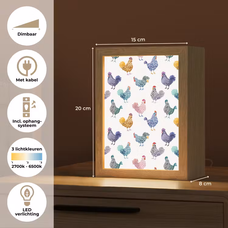 Kippen -Aquarel - Kleurrijk Light Box met kabel (Kinderlampje) klein 904 -USP_NL