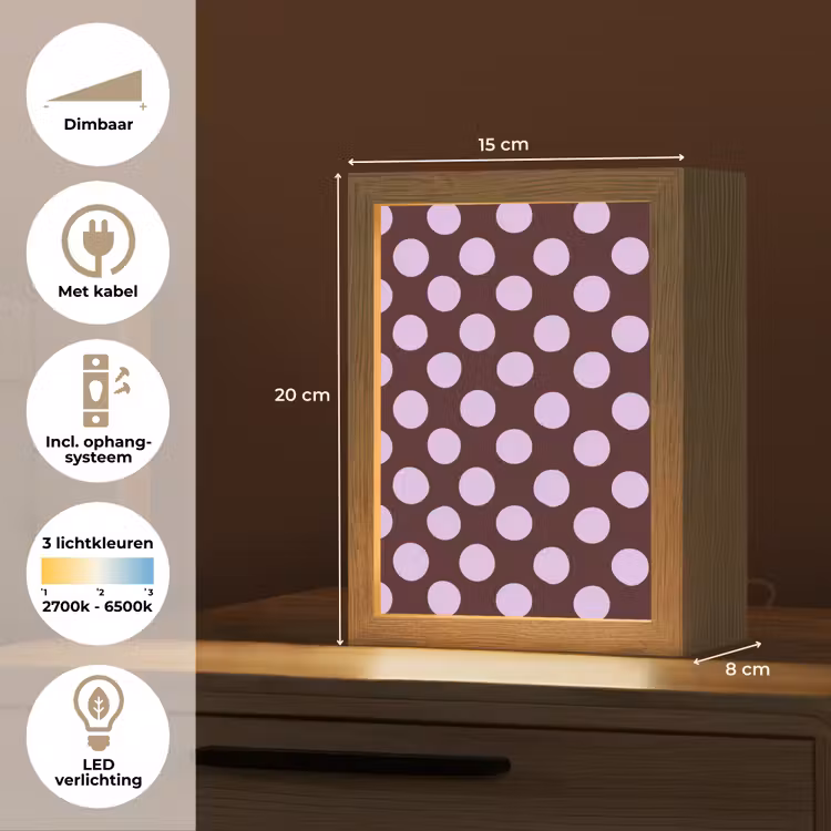 Klassiek - Stippen - Paars Light Box met kabel (Kinderlampje) klein 904 -USP_NL
