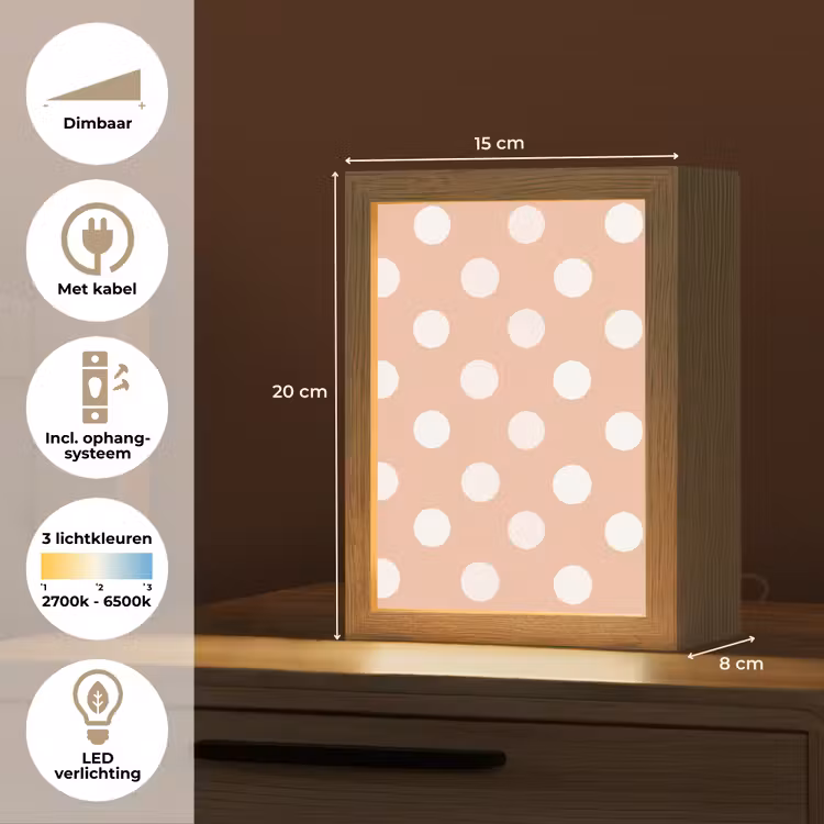 Klassiek - Polka - Perzik Light Box met kabel (Kinderlampje) klein 904 -USP_NL