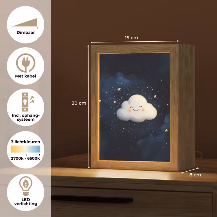 Wolkje - Gezichtje - Sterren - Donkerblauw Light Box met kabel klein -USP_NL