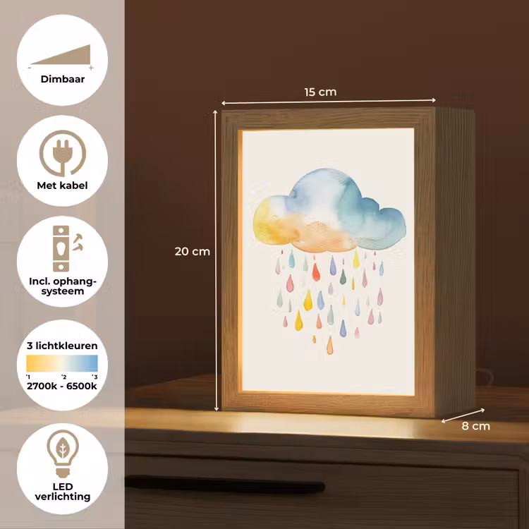 Wolk - Regen - Watercolor - Kleurrijk Light Box met kabel klein -USP_NL