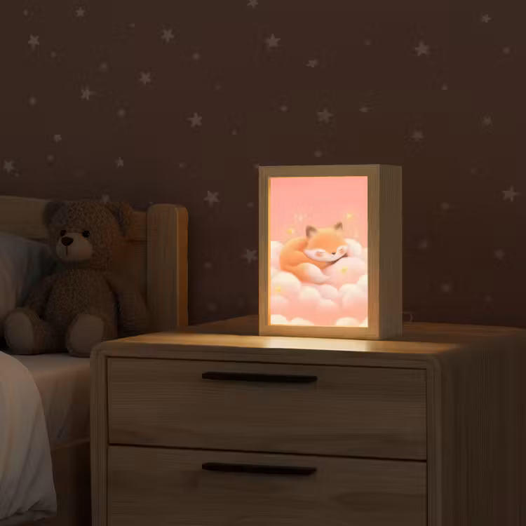 Wolken - Vos - Oranje - Sterren Light Box met kabel klein -sfeer1_kind