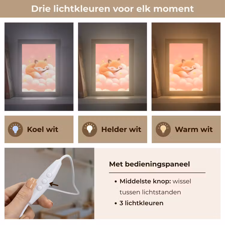 Wolken - Vos - Oranje - Sterren Light Box met kabel klein -USP_lichtkleurNL