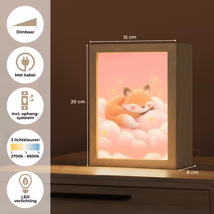 Wolken - Vos - Oranje - Sterren Light Box met kabel klein -USP_NL