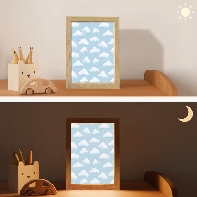 Wolken - Illustratie - Blauw Light Box met kabel (Kinderlampje) klein 904 -sfeer3_kind