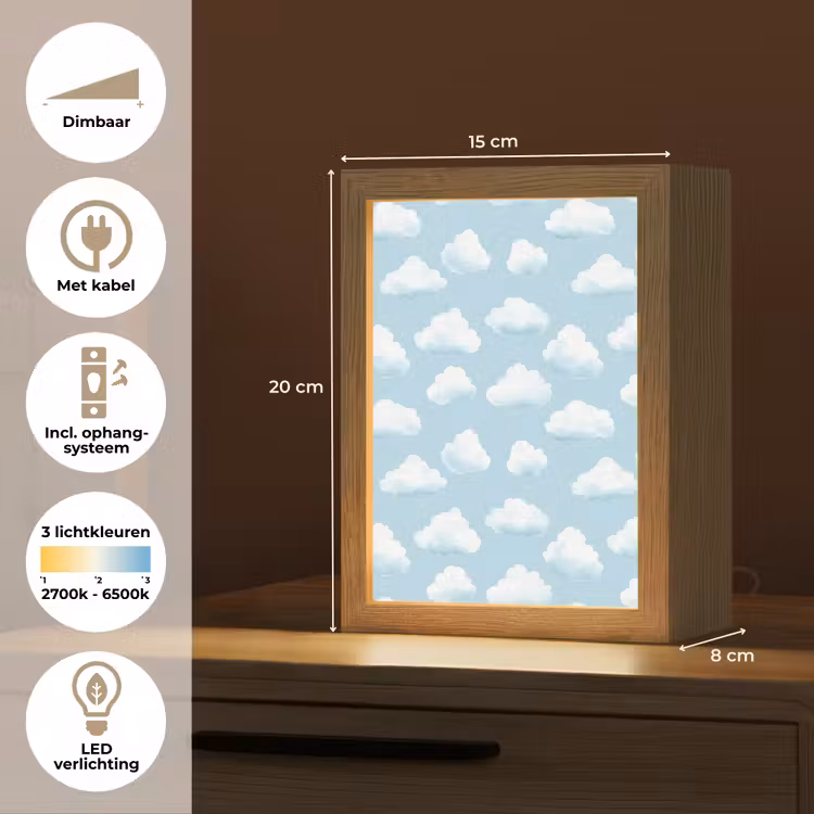 Wolken - Illustratie - Blauw Light Box met kabel (Kinderlampje) klein 904 -USP_NL
