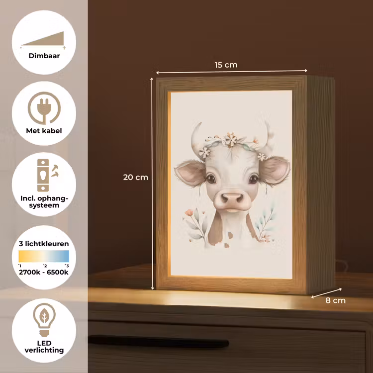 Koe - Bohemian - Kalfje - Bloemen Light Box met kabel klein -USP_NL