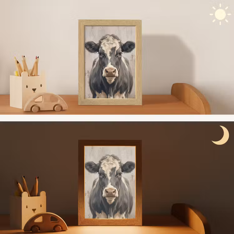 Koe - Portret - Dieren - Modern Light Box met kabel (Kinderlampje) klein -sfeer3_kind