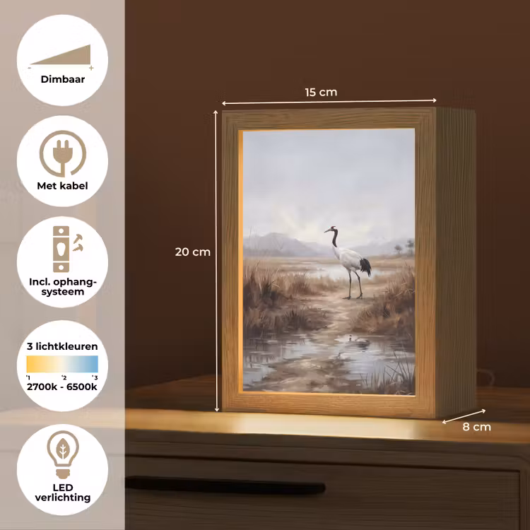 Kraanvogel - Natuur - Realistisch Light Box met kabel (Kinderlampje) klein -USP_NL