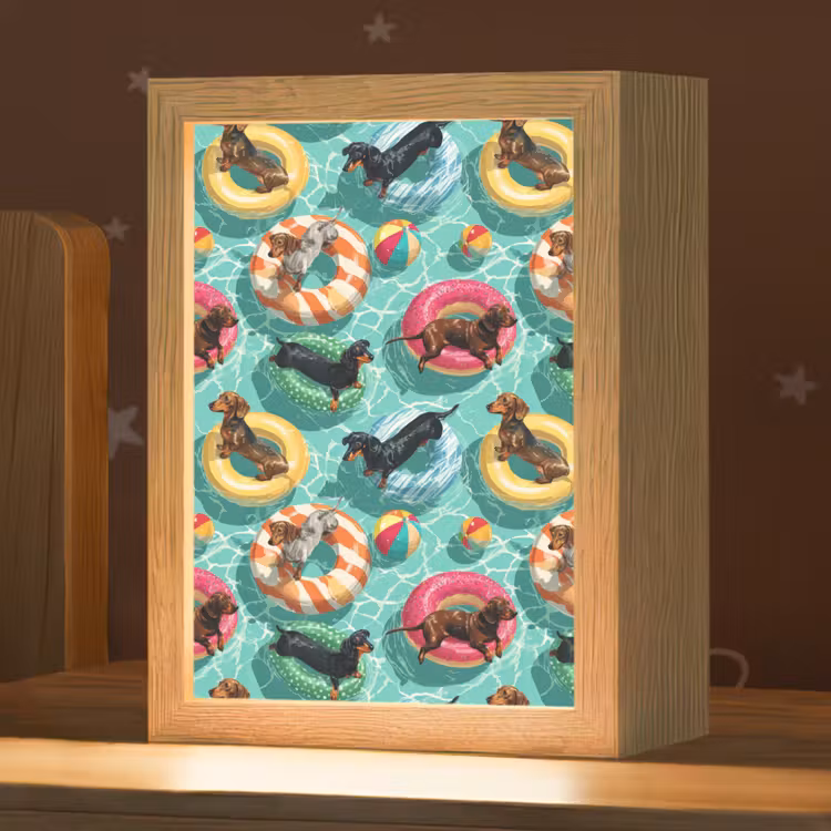 Teckels - Zwembad - Kleurrijk Light Box met kabel (Kinderlampje) klein 904 -zzz_3d_website