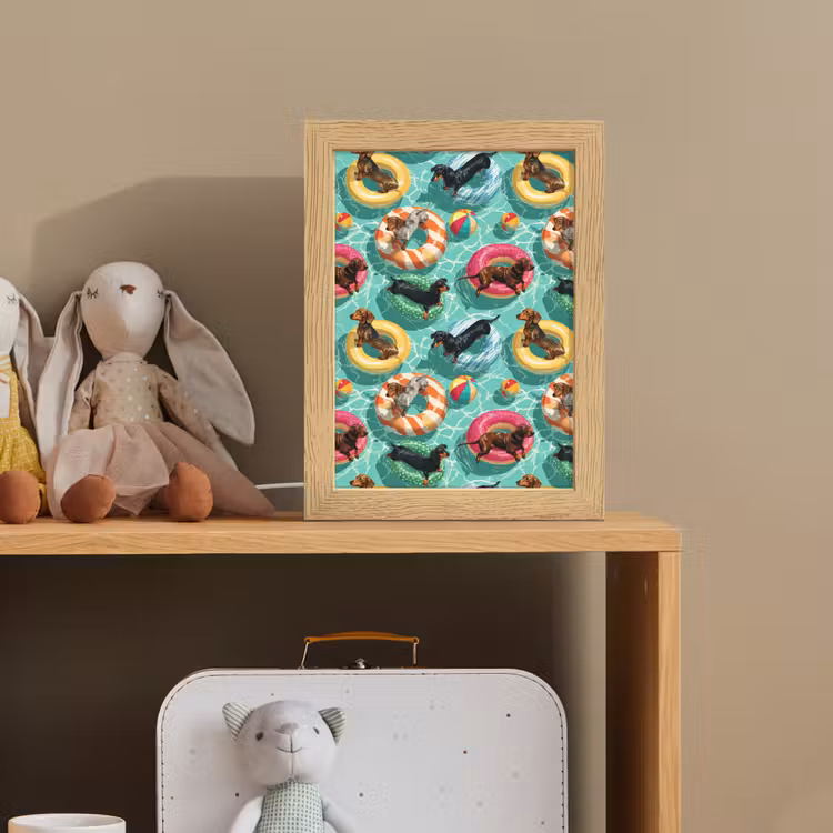 Teckels - Zwembad - Kleurrijk Light Box met kabel (Kinderlampje) klein 904 -sfeer2_kind