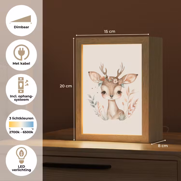 Hert - Bohemian - Bloemen - Bosdieren Light Box met kabel klein -USP_NL