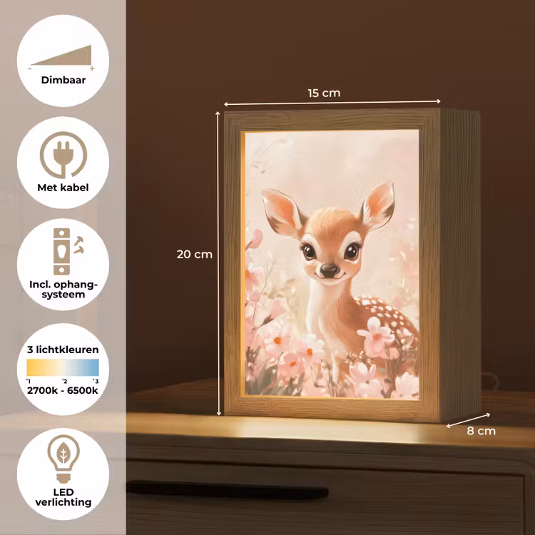 Hertje - Illustratie - Bloemen - Roze Light Box met kabel klein -USP_NL