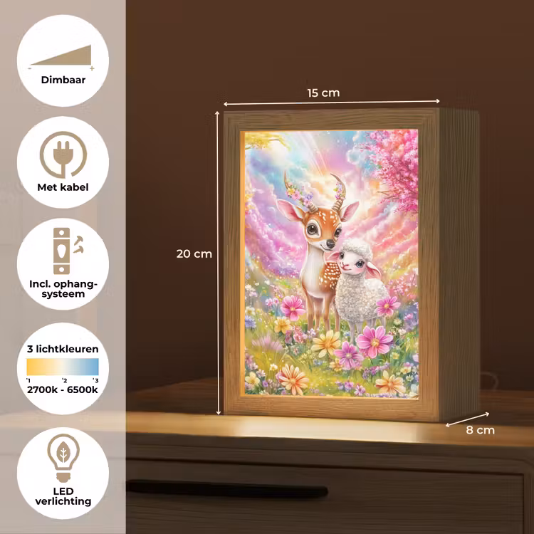 Hertje - Lammetje - Bloemen - Pastel Light Box met kabel klein -USP_NL