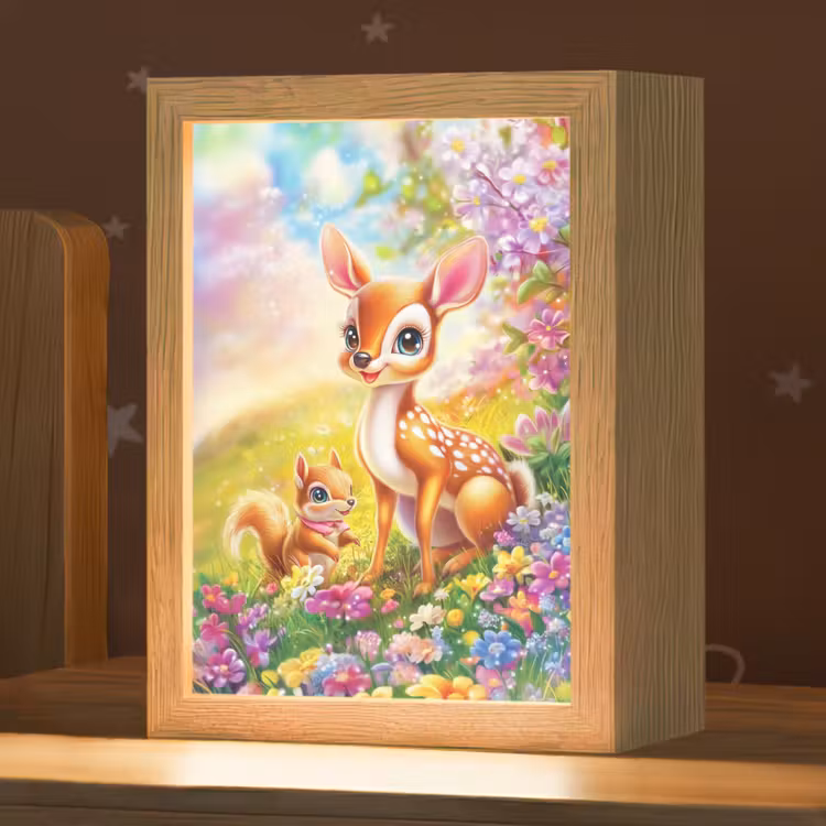 Hertje - Eekhoorn - Bloemenveld - Kleurrijk Light Box met kabel klein -zzz_3d_website