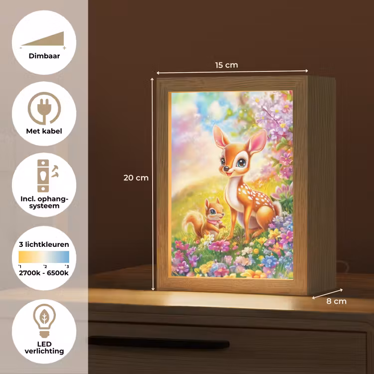 Hertje - Eekhoorn - Bloemenveld - Kleurrijk Light Box met kabel klein -USP_NL