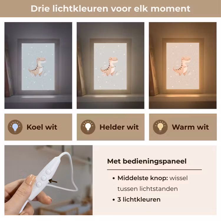 Dino  - Bloemen - Blauw - Stippen Light Box met kabel klein -USP_lichtkleurNL