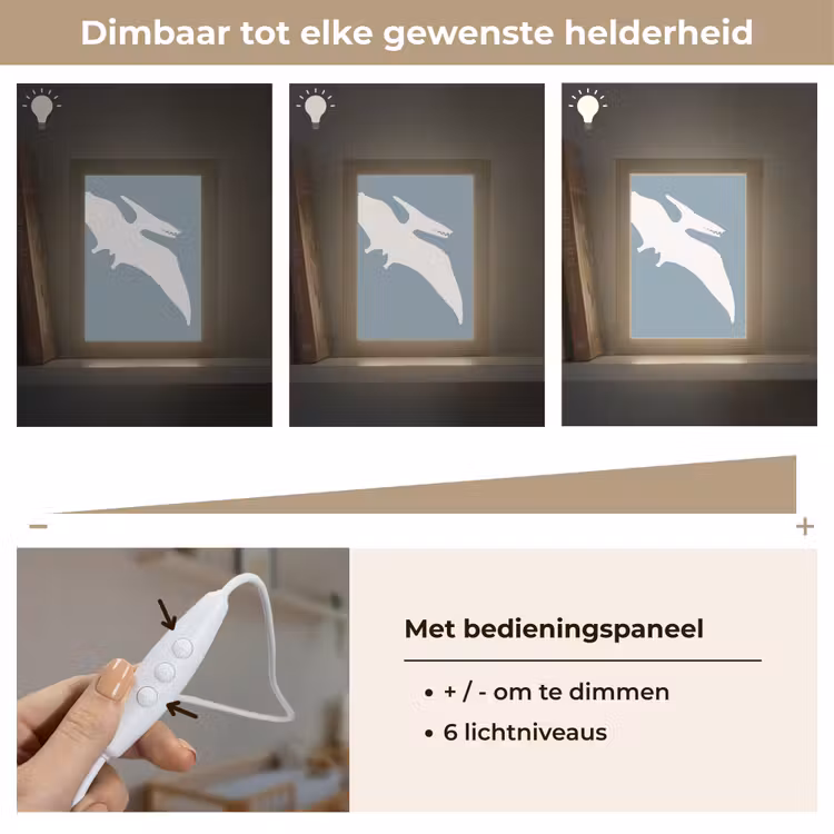 Dino - Pteranodon - Dinosaurus - Blauw Light Box met kabel klein -USP_dimbaarNL