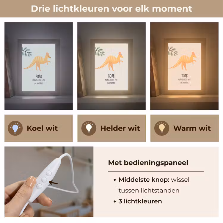 Dino - Quote - Dinosaurus - Beige Light Box met kabel klein -USP_lichtkleurNL