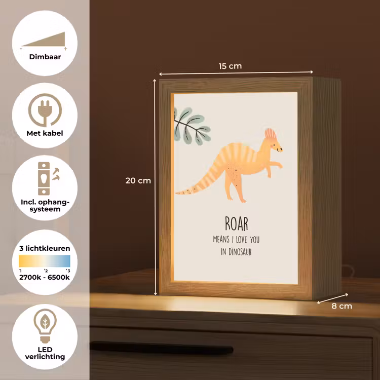Dino - Quote - Dinosaurus - Beige Light Box met kabel klein -USP_NL