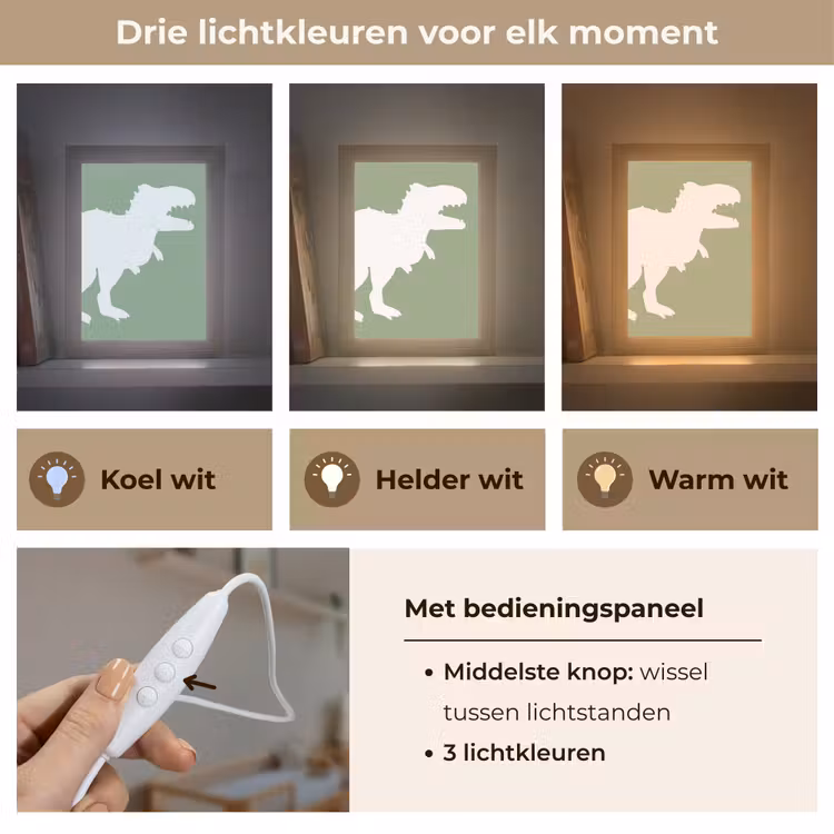 Dino - T-rex - Dinosaurus - Groen - Tyrannosaurus rex Light Box met kabel klein -USP_lichtkleurNL