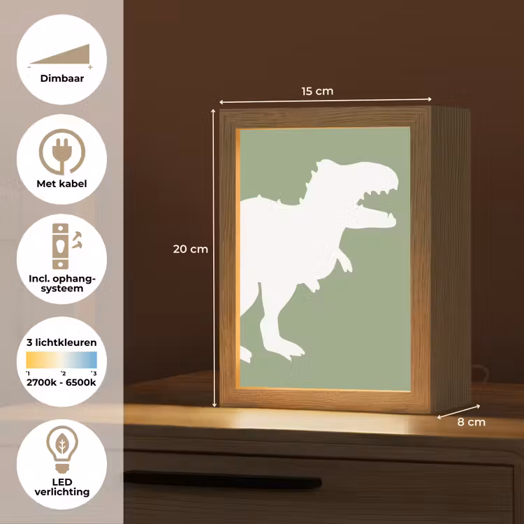 Dino - T-rex - Dinosaurus - Groen - Tyrannosaurus rex Light Box met kabel klein -USP_NL