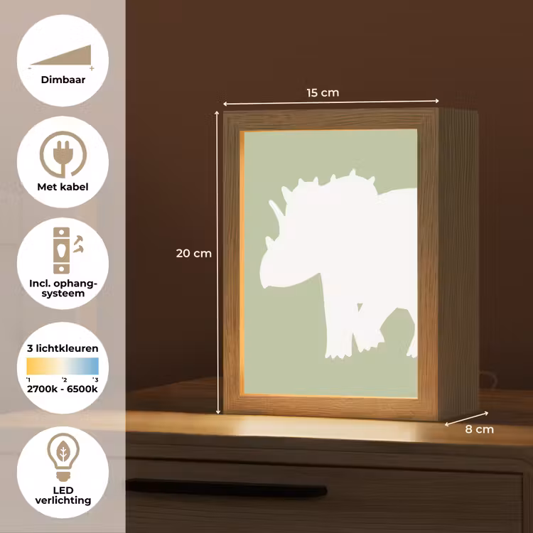 Dino - Triceratops - Dinosaurus - Groen Light Box met kabel klein -USP_NL