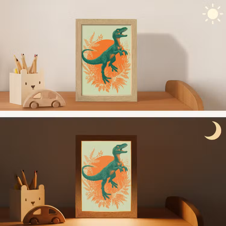 Dinosaurus - Groen - Planten - Cirkel Light Box met kabel klein -sfeer3_kind