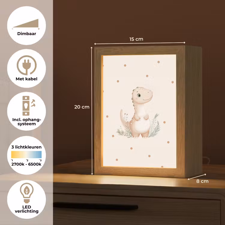 Dinosaurus - Bladeren - Pastel - Stippen Light Box met kabel klein -USP_NL