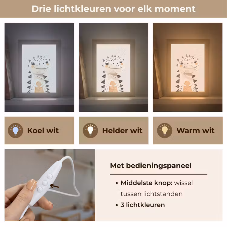 Dinosaurus - Pastel kleuren Light Box met kabel klein -USP_lichtkleurNL