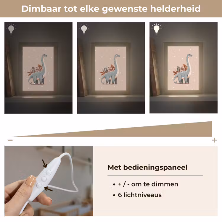 Dinosaurus - Planten - Beige - Stippen Light Box met kabel klein -USP_dimbaarNL